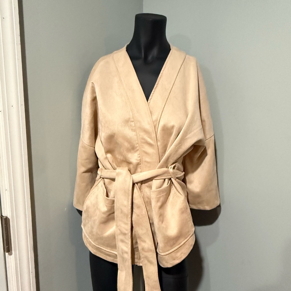 Classic Concepts Beige Suede Belted Jacket